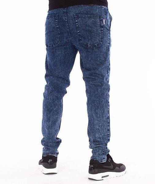 SmokeStory-Jeans Stretch Skinny z Gumą Spodnie Marmurki Granat