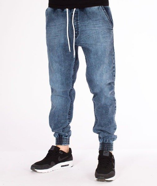 SmokeStory-Jogger Premium Jeans Wycierane Slim Guma Light Marmurki
