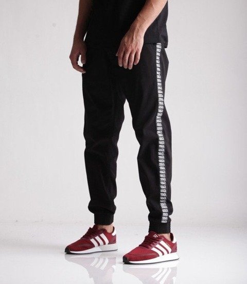 SmokeStory-Jogger Biały Lampas Slim Tkaninowe Spodnie Czarne